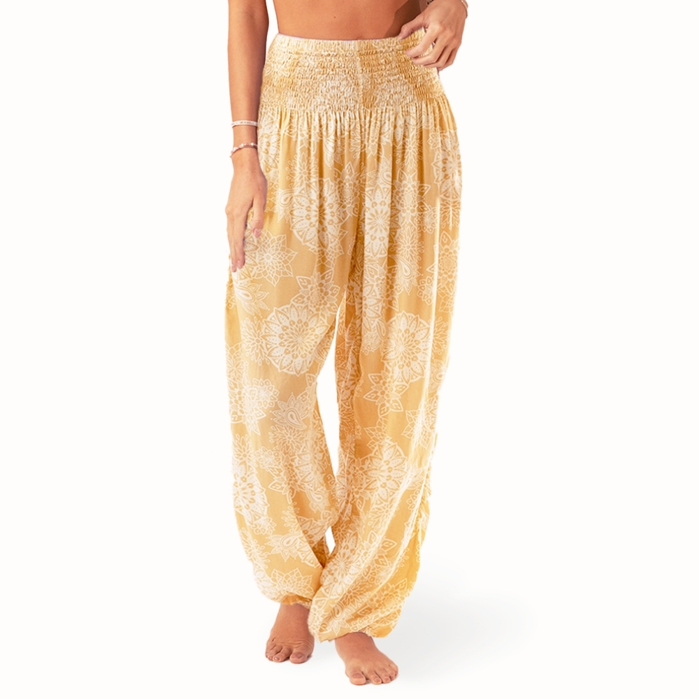 Lotus and Luna Havana Harem Pants- mustard/cream- petite S/M